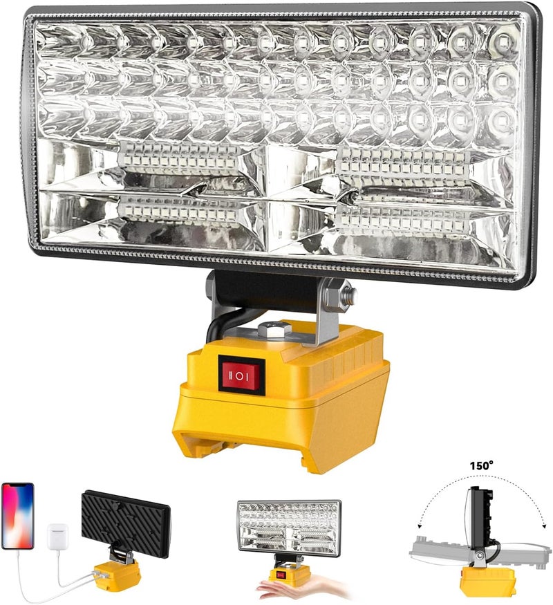 DEMIMA 8" Cordless LED Work Light for Dewalt 20V Battery, Two Levels Adjustable Flood Light up to 90W 5400 Lumens with USB Charging Port, Portable LED Flashlight for Work, Camping, Outdoor(No Battery) - Image 1